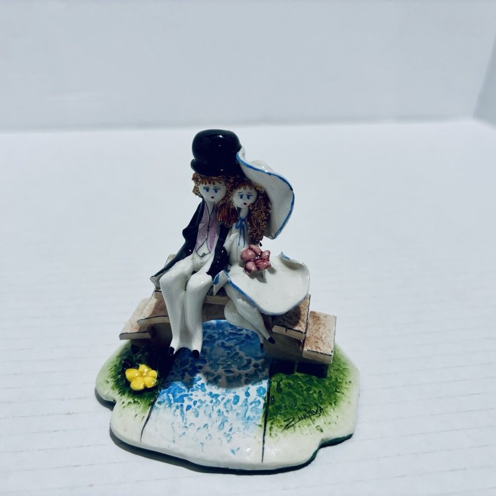 Signed Handcrafted Italian Boy Girl Couple Spaghetti Hair Figurine Zampiva Italy - Picture 8 of 8